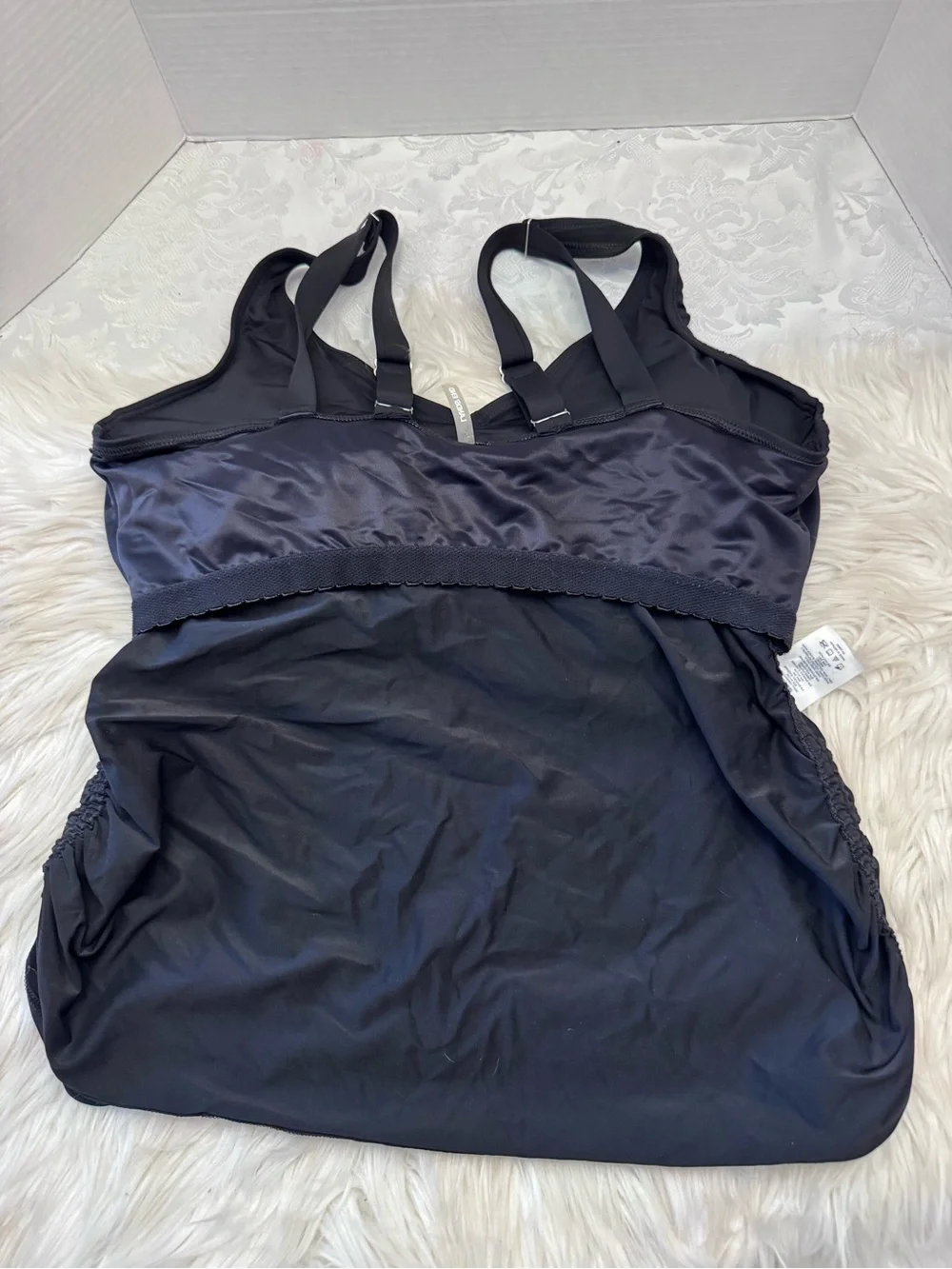 Lands' End 18W DDD Cinch Sides V Neck Underwire Tankini Swimsuit Top Black Slim